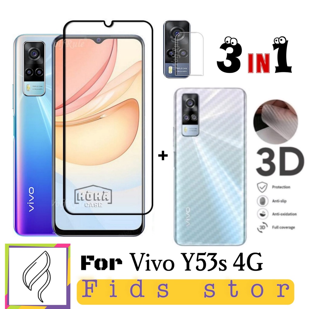 PROMO 3in1 Tempered Glass VIVO Y53s 4G &amp; Anti Gores CAMERA Free GARSKIN Carbon