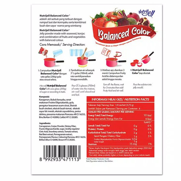 Nutrijell Balanced Color Blueberry , Delima , Soursoup 15 gram (Forisa)