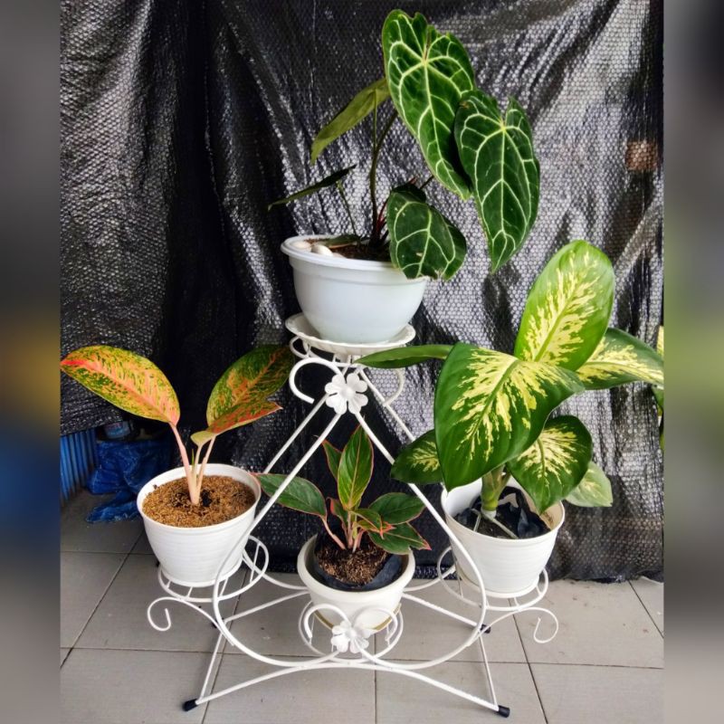 rak bunga 4 tempat pot bentuk love terbalik bahan besi SNI rak pot bunga besi standing rak minimalis