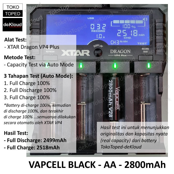 Original Baterai AA Vapcell 2800mAh | batre rechargeable battery A2