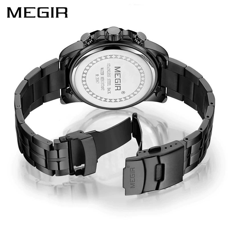 MEGIR 2087 Jam Tangan Pria Analog Chronograph Tali Stainless Luminous WATCHKITE WKOS