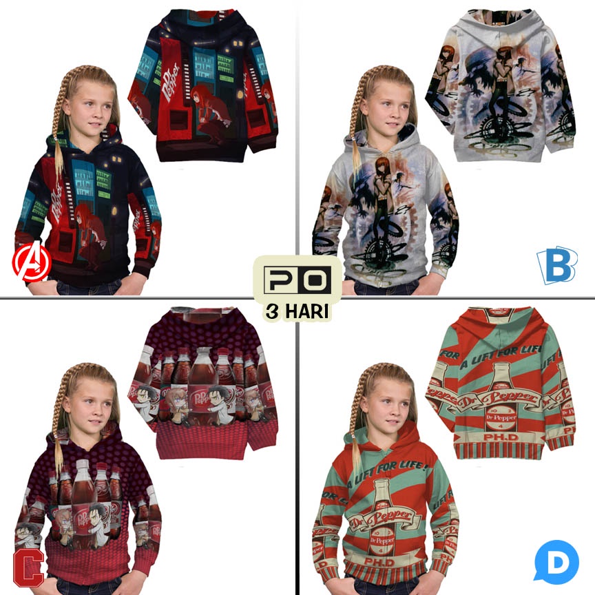 Jaket Hoodie DR PEPPER Hoodie Anak Bahan Polyester Casual Unisex Hoodie Zipper (Ritsleting)