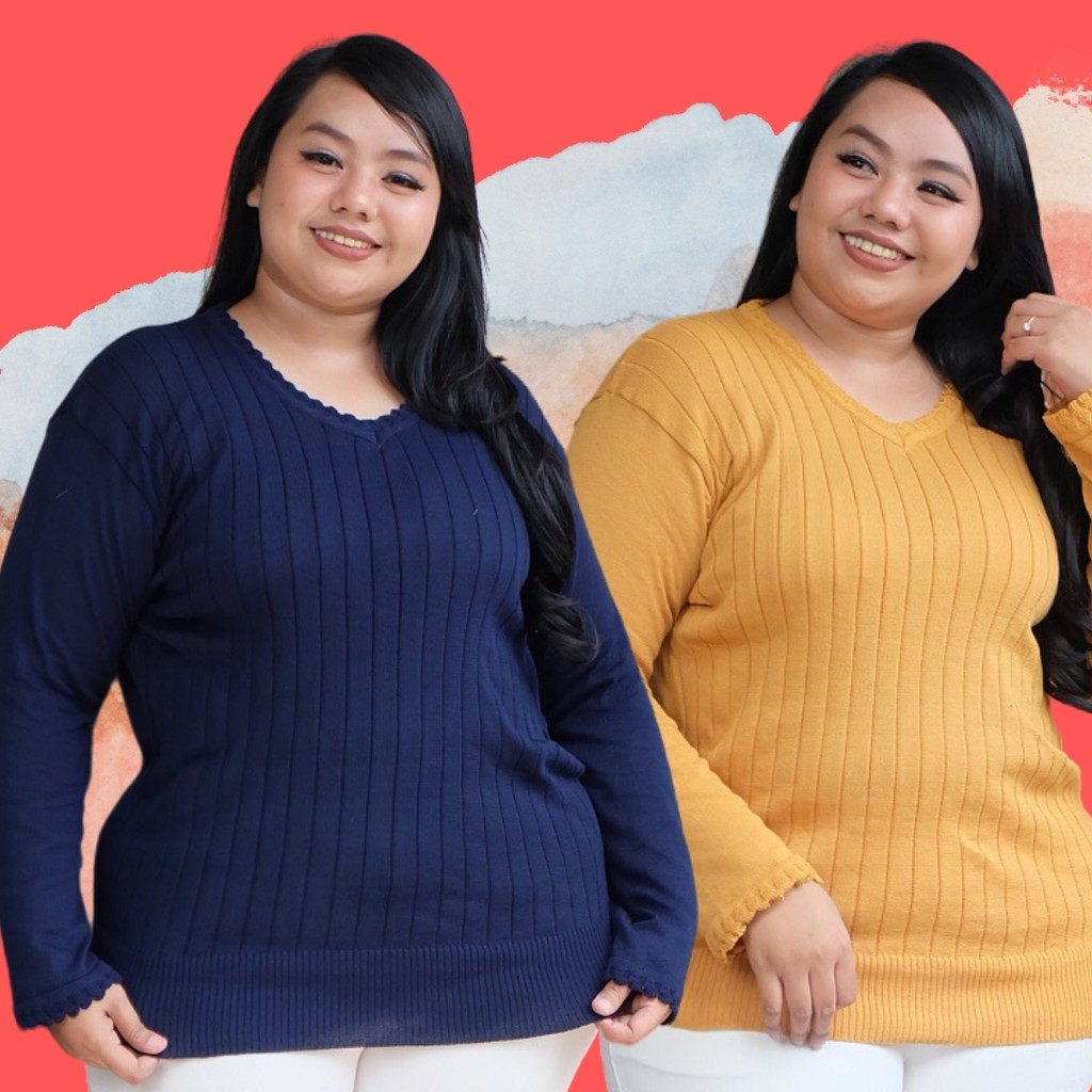 SWEATER JUMBO BIG SIZE RAJUT POLOS LENGAN PANJANG WANITA BAJUBUNDA