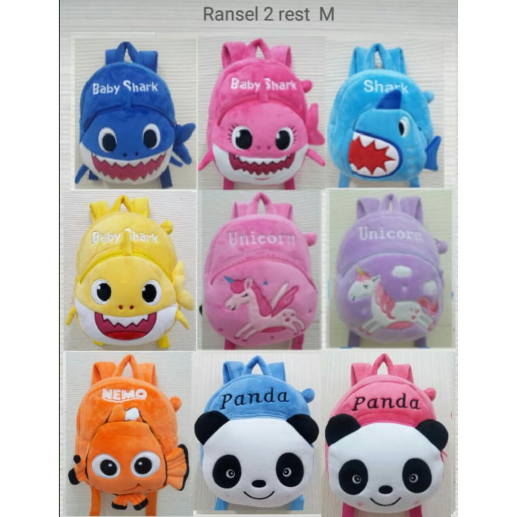 Tas ransel anak boneka baby shark hiu nemo unicorn kuda keropi panda animal miniso kado