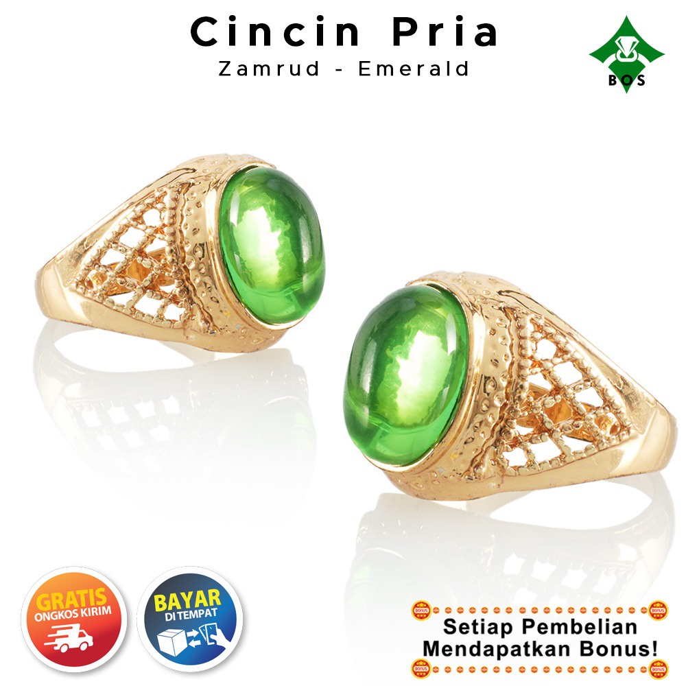 [Bayar Di Tempat] BOS Cincin Pria Zamrud Emerald Hijau Muda Ring Emas Keren Ijo Mewah Terbaru 2021