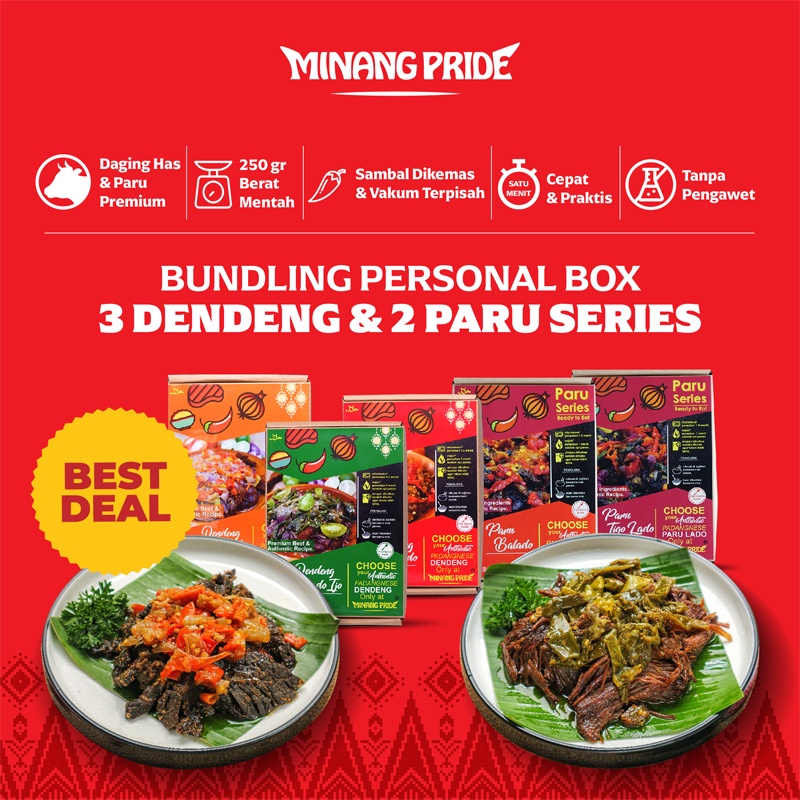 

Bundling 3 Box Dendeng dan 2 Box Paru 250gr Minang Pride