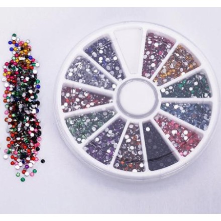 12 Warna 500 Pcs 2mm Tips Rhinestones Wheel Nail Art Decor