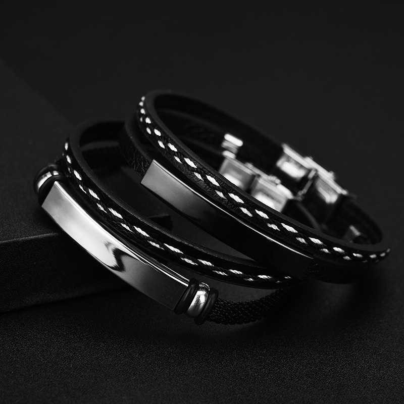 Gelang Bahan Kulit Titanium Steel Untuk Pria