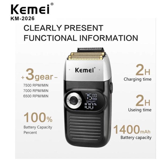 Kemei KM 2026 Alat Cukur Rambut Botak Hair Clipper Razor Shaver Twin Blade Cordless Trimmer KM-2026