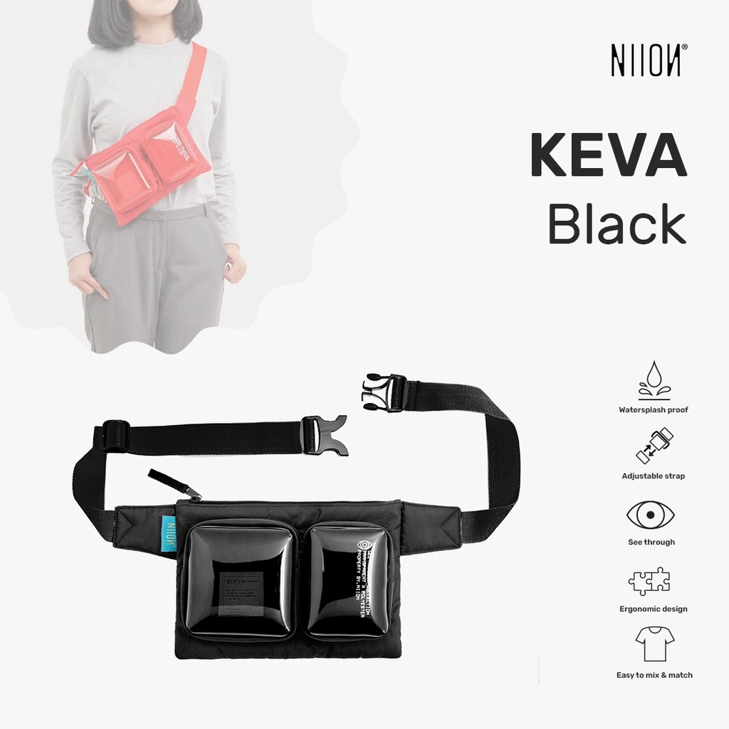 Niion Keva Black Waist Bag / Tas Pinggang Wanita Pria
