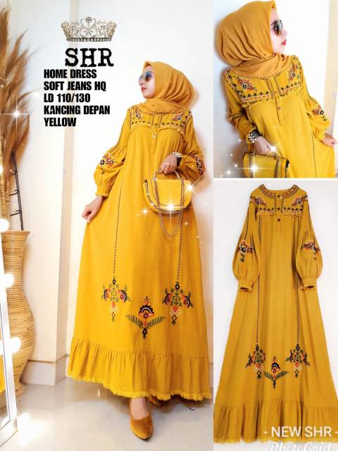 30 READY !!! ORI SHR !!! MAXY GAMIS SOFT JEANS BORDIR BUNGA BUSUI