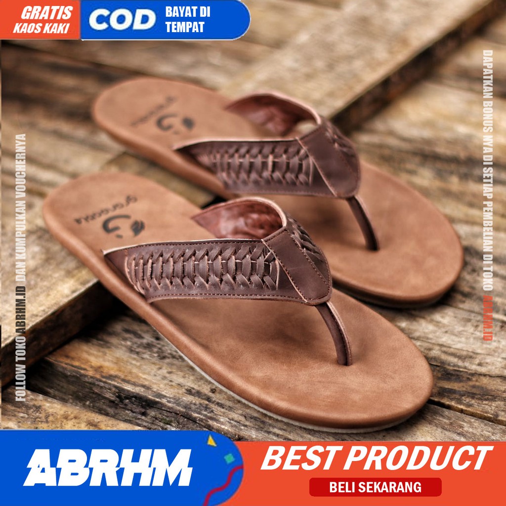 ABRHM Sandal Sendal Jepit Pria Kulit Asli