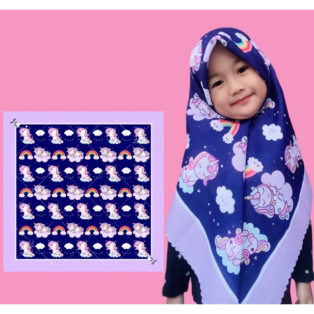 VOAL PRINTING ANAK MOTIF UNICORN AWAN / HIJAB ANAK UNICORN / JILBAB ANAK KARAKTER LUCU