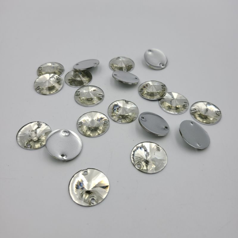 DIAMON RESIN KRISTAL MOTIF BULAT LANCIP WARNA PUTIH BERSIH UKURAN 18MM / 1.8 CM KUALITAS BAGUS KILAU PER LUSIN