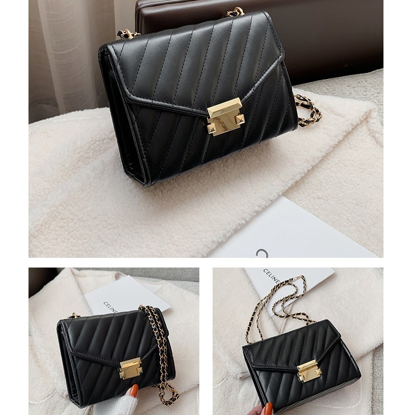 TAS PESTA WANITA KULIT HITAM BAVARY TA266B5 RANTAI FASHION REMAJA KOREA IMPORT BATAM SLING BAG MURAH