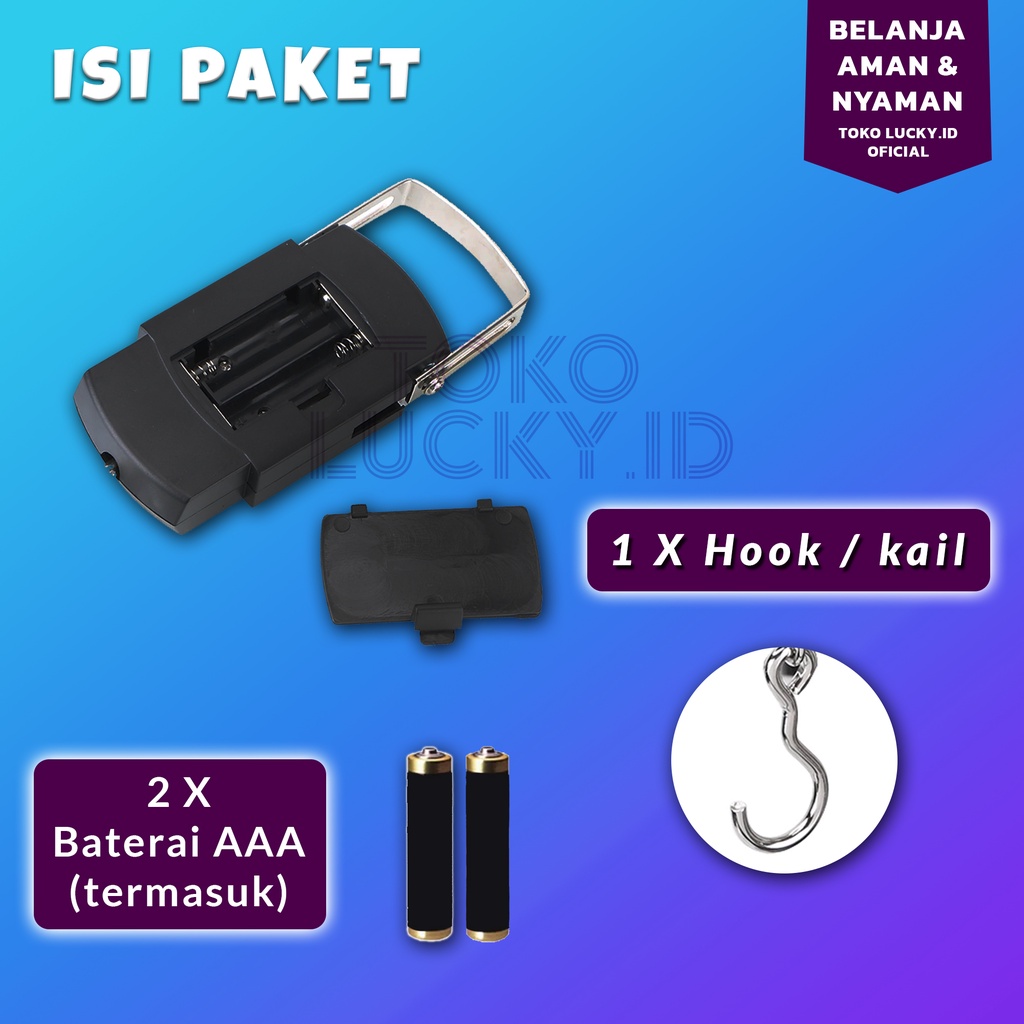 RJ8 Timbangan Gantung Mini 50 Kg LCD Digital Koper Bagasi Beras Ikan Kiloan Serbaguna Portable