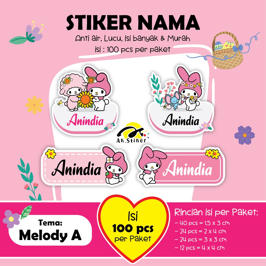 

100 PCS STIKER NAMA WATERPROOF - AK Stiker