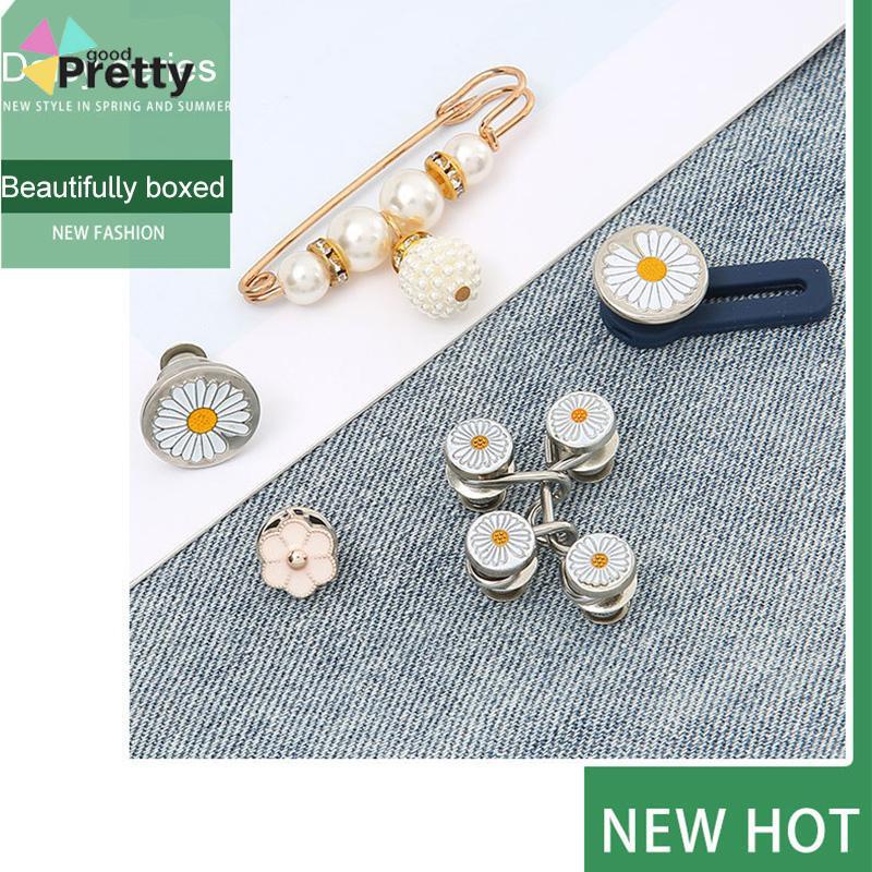 10 PCS Daisy Pattern Nail Gratis Dilepas Celana Denim Penyesuaian Pinggang Tombol Loga - PD