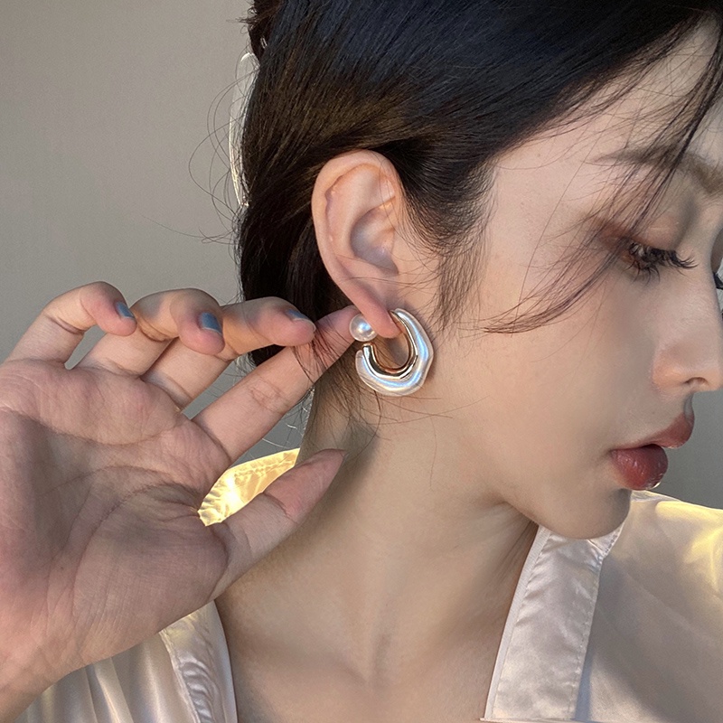 Anting Mutiara Berbentuk C Geometris Sederhana Aksesoris Telinga Wanita Korea vintage