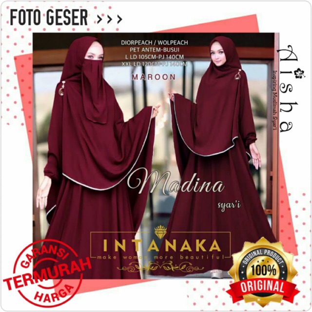 TERMURAH Gamis Khimar Madina Syari ORI INTANAKA Wollpeach Busui Longdress Maxi Murah