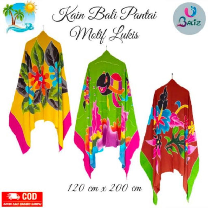 Kain Pantai / Selendang Pantai / Selimut Pantai / Sarung Bali Size Jumbo / motif Kembang Lukis