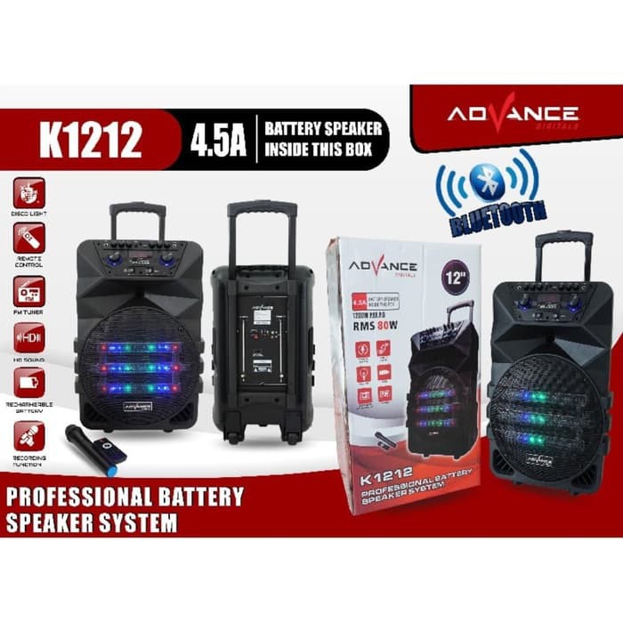 Speaker Aktif Advance K1212 12inci Bluetooth free 2 MIC wireles  suara super bass