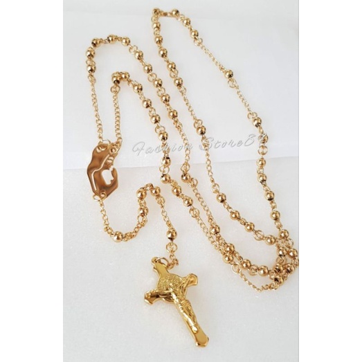 Kalung Rosario gold titanium import /rosario / kalung Bunda Maria butiran 3mm 60cm ROG03