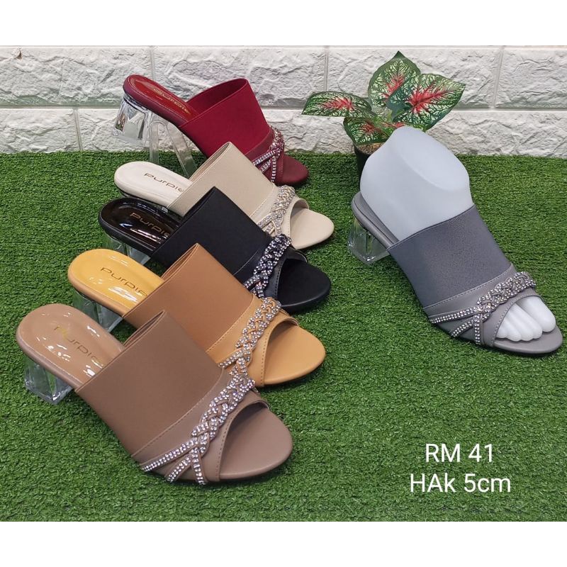 Sepatu sandal heels kaca hak tahu upper karet cantik mewah minimalis PURPLE RM41 Shoestore Sei Saria