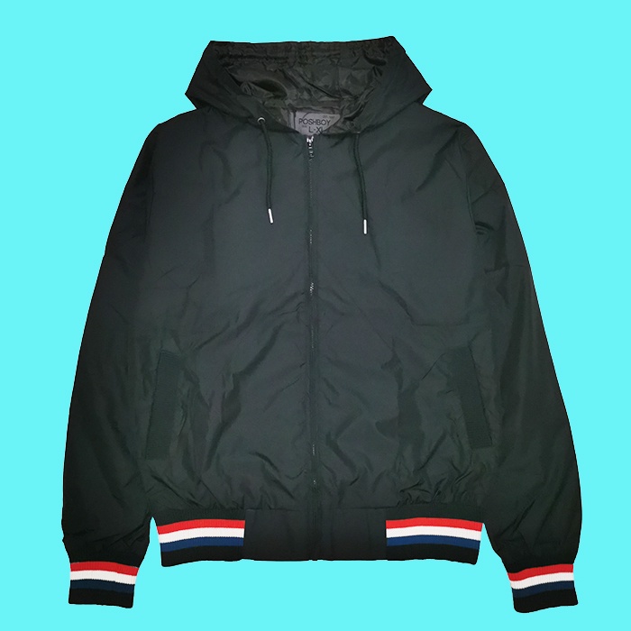 JAKET BOMBER PRIA HOODIE POSHBOY SIZE : S - M, L - XL HITAM LIFESTYLE
