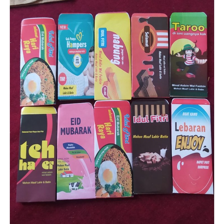 

Amplop lebaran jumbo motif Snack bahan glossy isi 10