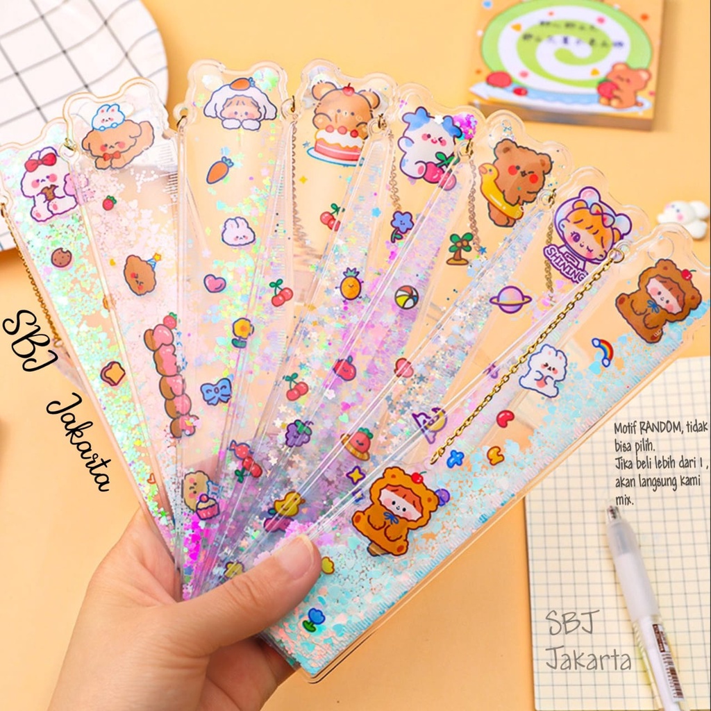 Penggaris Plastik Glitter Ruler Bookmark 15 cm motif Laser Quicksand