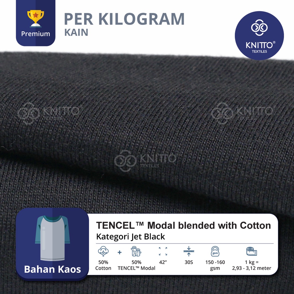 KAIN TENCEL™ MODAL BLENDED WITH COTTON KATEGORI WARNA JET BLACK ( BAHAN KAOS ) - KNITTO