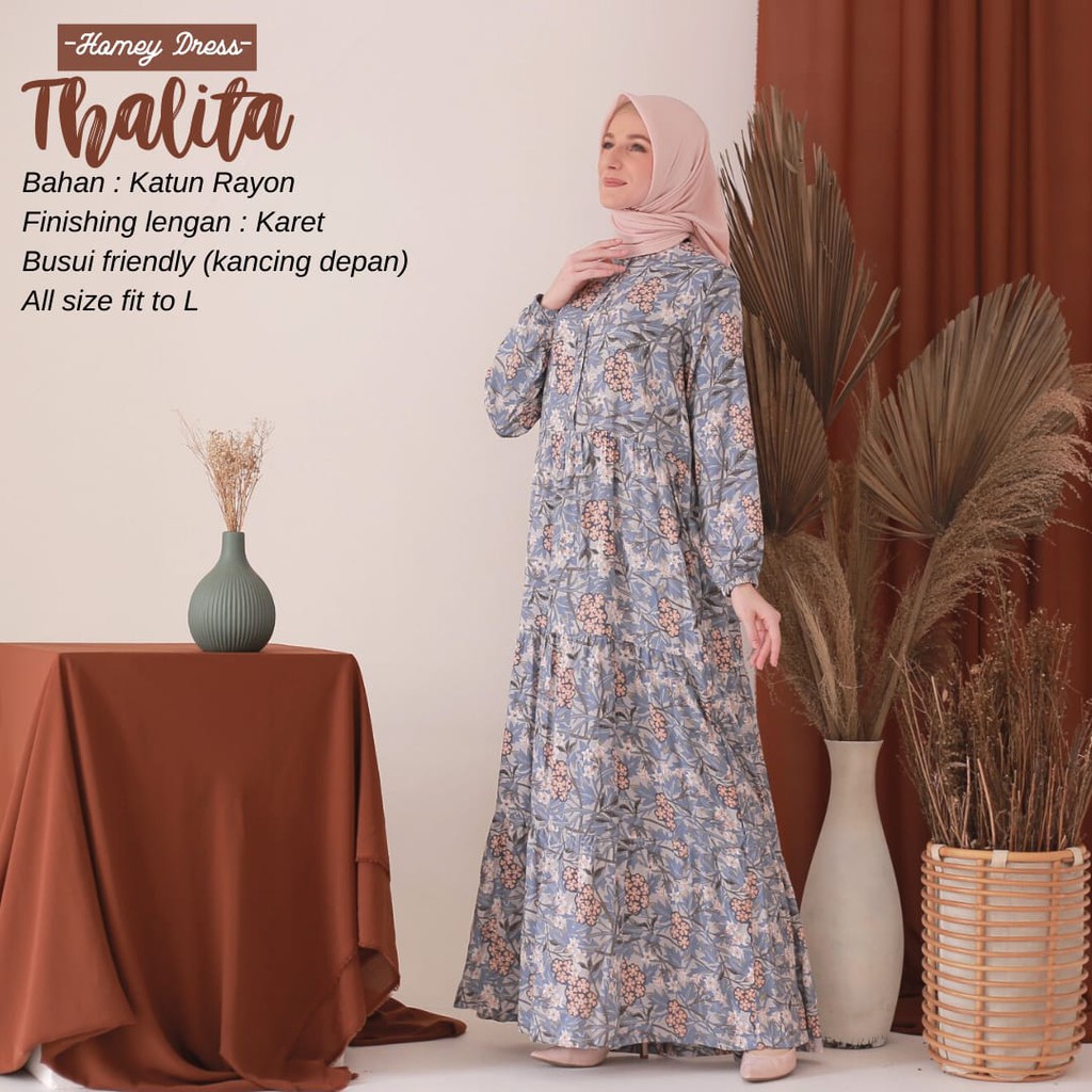 Homey Dress Rayon THALITA Gamis Dewasa Motif