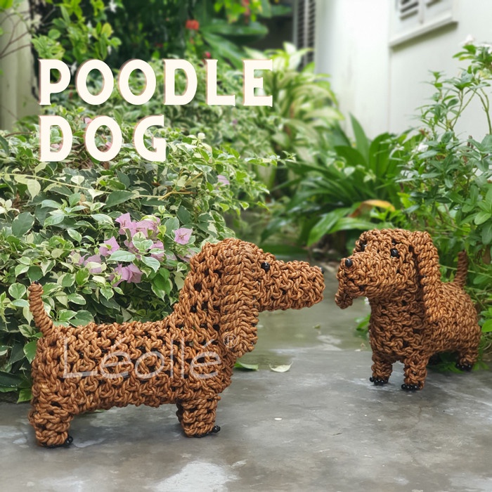 Leolle Patung Pajangan Anjing Poodle Anyaman Agel Aksesoris Dekorasi Rumah