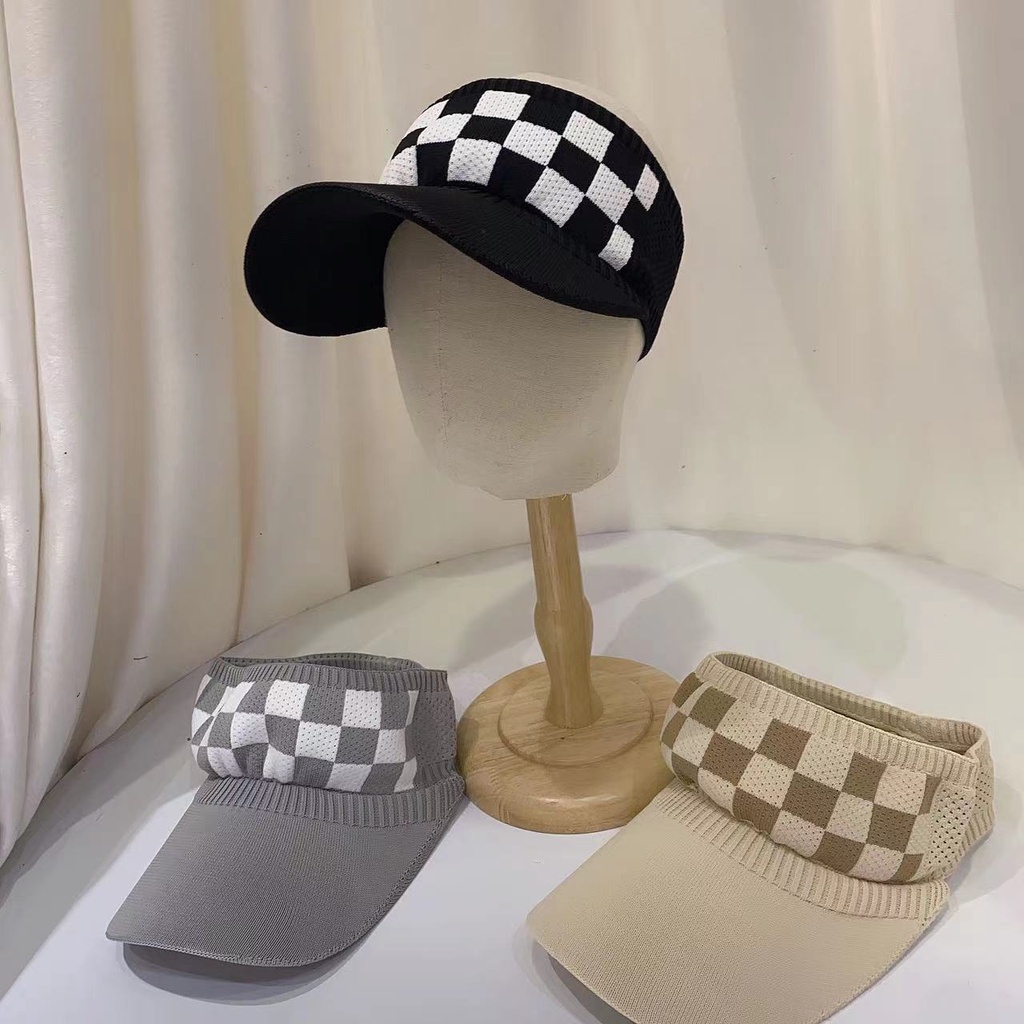 T&amp;Y  Topi Golf Rajut Motif Catur Baseball Cap Sport Senam Zumba Jogging Topi Pantai Korea Fashion Wanita Visor Hat Murah Import