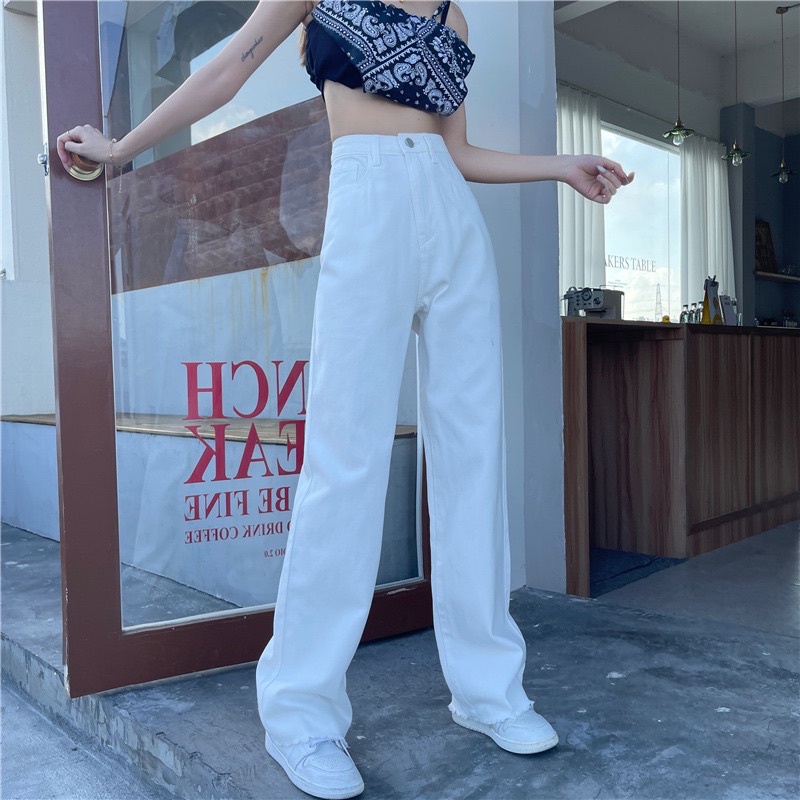 JEANS HIGHWAIST IMPORT UNFINISH CELANA PANTS WANITA CEWEK CULLOTE HW WHITE DENIM MX830