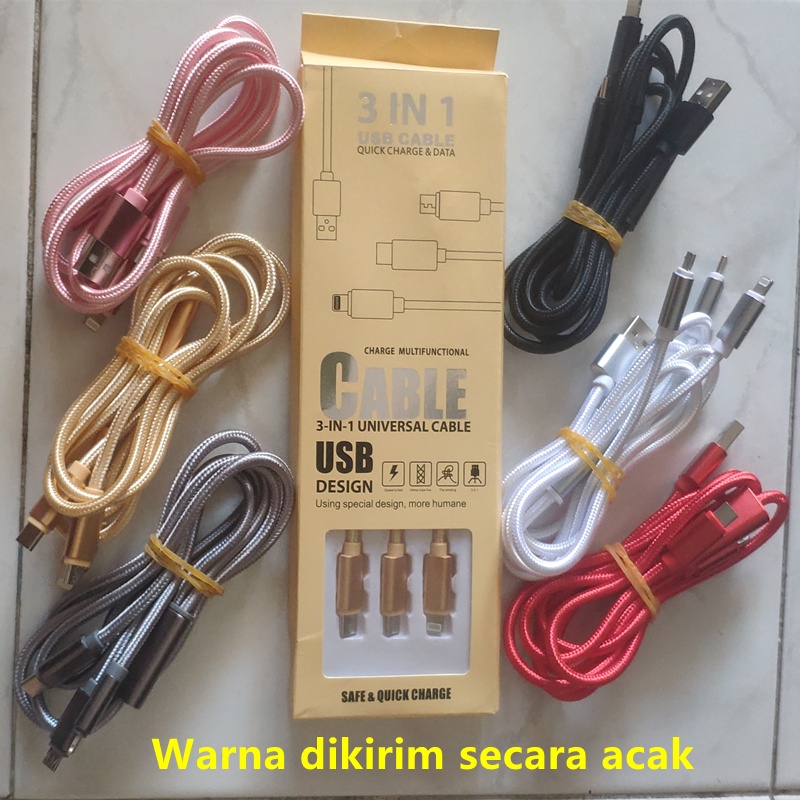 Kabel USB NYLON 3in1 | Kabel Androi,Type C dan 3in1