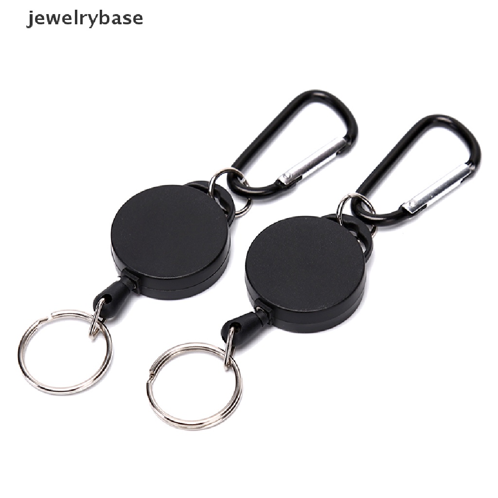 (jewelrybase) Gantungan Kunci / Lencana / Ikat Pinggang Retractable Bahan Baja Warna Hitam