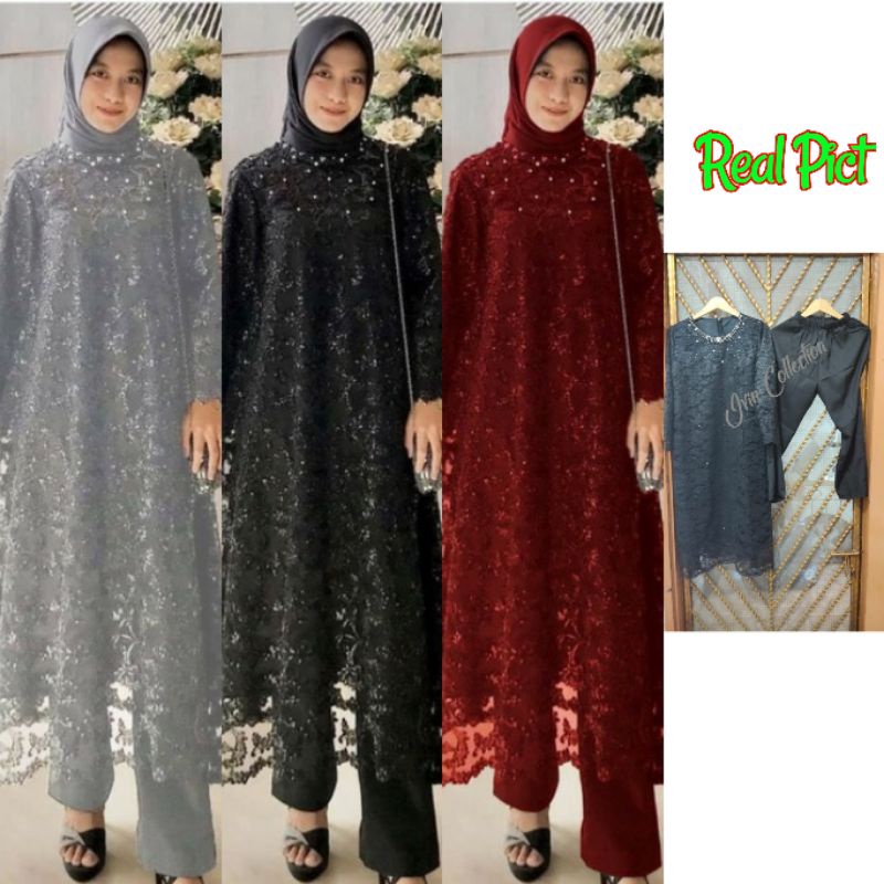SET ASTERIA TUNIK MEWAH + CELANA MOSCREPE SET KONDANGAN MUSLIM SETELAN WANITA TERBARU BAJU LEBARAN D