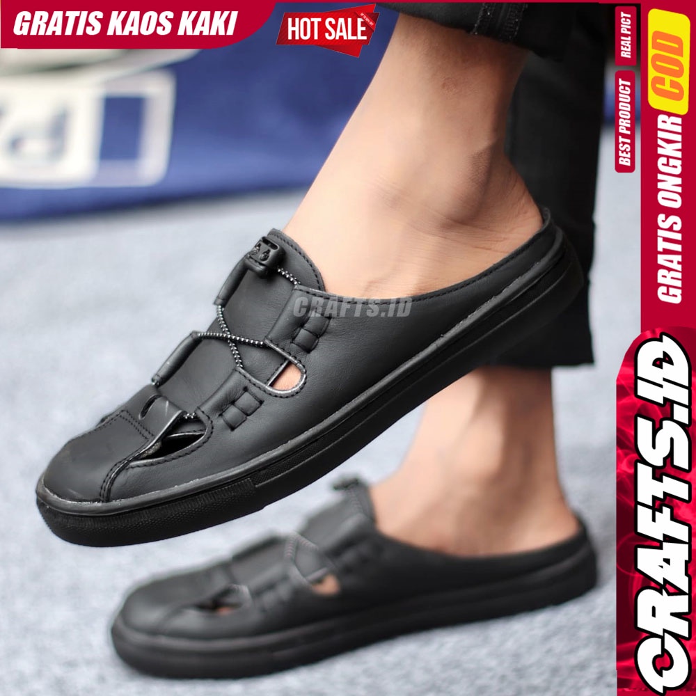 CRAFTS  FIXXI Sepatu Sandal Casual Sneakers Kulit Bustong Tutong Pria Hitam