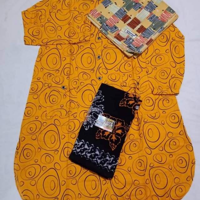 Set paket santriwati (tunik +sarung aqil batik cap+hijab motif)