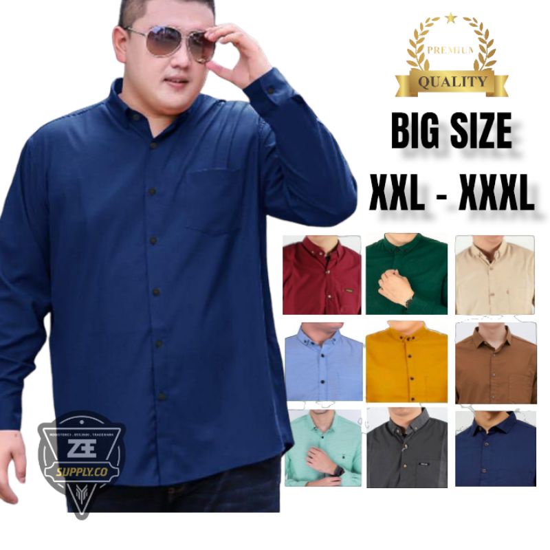 XXL - XXXL Kemeja / Hem Polos Pria Kasual Formal Lengan Panjang Ukuran Jumbo