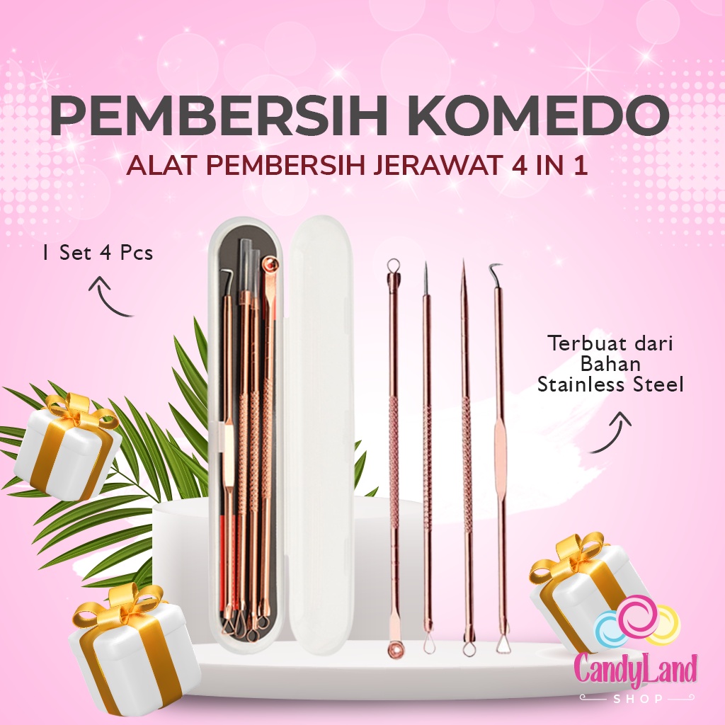 Set Pembersih Komedo 4 In 1 Alat Pembersih Muka Pencet Jerawat Stainless