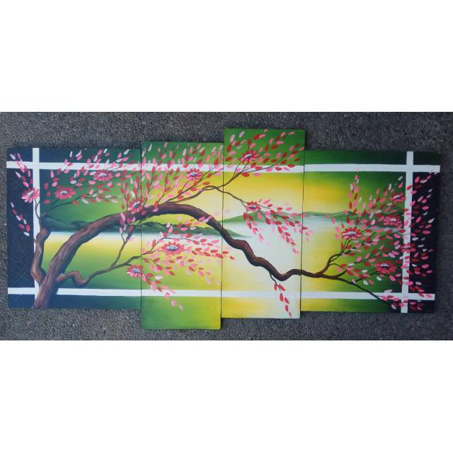 Lukisan pemandangan pohon hijau