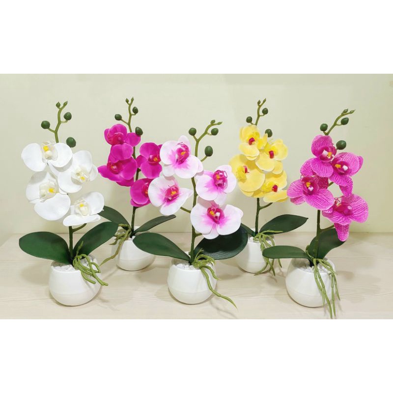 Bunga Anggrek Latex Mini + Pot / Bunga Anggrek Artificial / Tanaman Hias Anggrek Palsu
