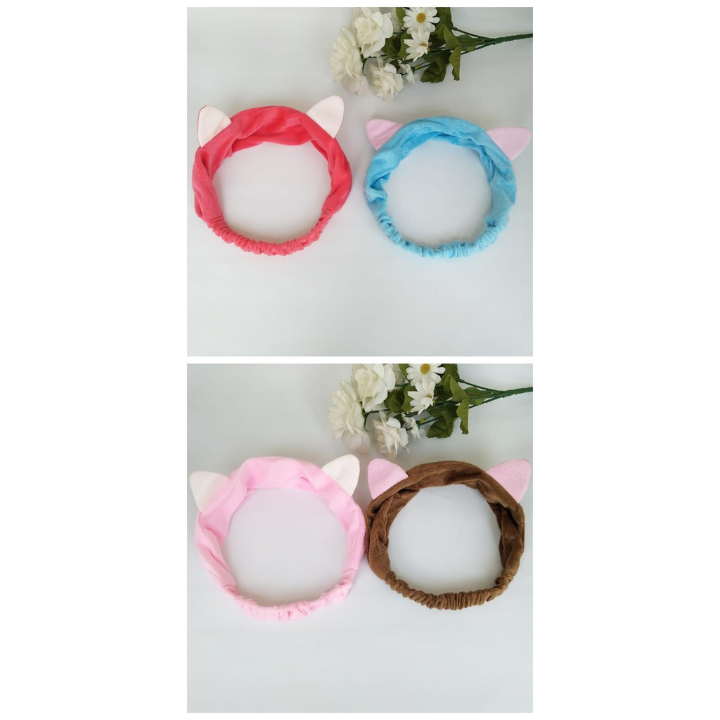 Bandana Kucing - Bando Cuci Muka Handuk Facial Kerut Bulu Halus Anak Doll Lucu Murah Korea Bandana Cuci Muka Meow Headband Bandana Telinga Lucu Aksesoris Rambut Bandana Cuci Muka Kucing