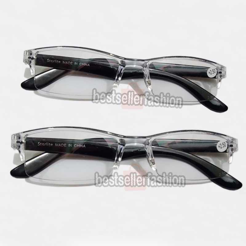 TERMURAH !!! Kacamata Baca Plus Lensa Bening Lensa Gelap Rimless +0.50 sd +4.00 Pria Wanita