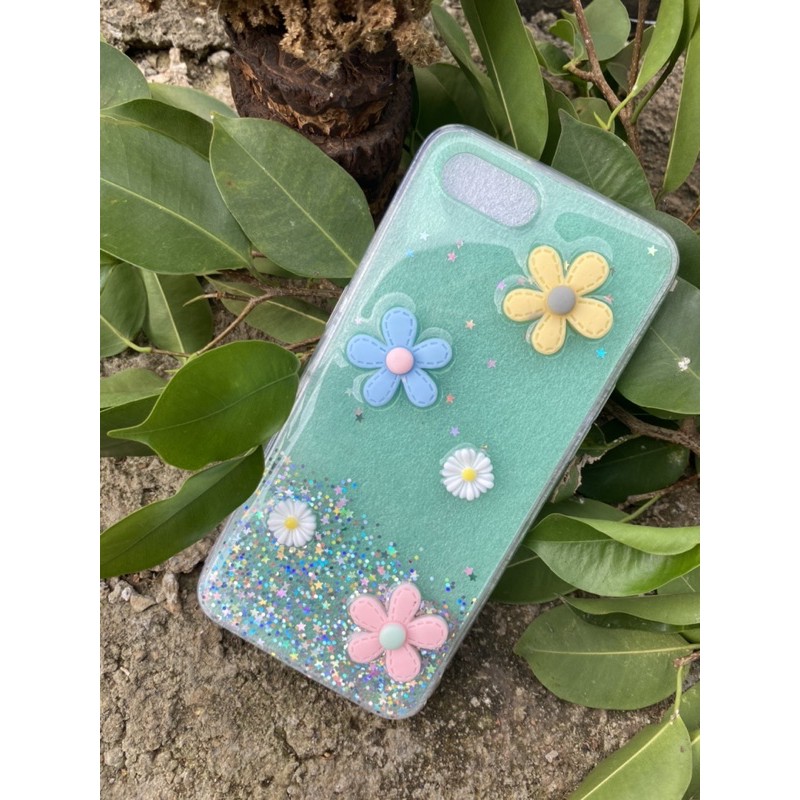 Softcase hp oppoA1k / RealmeC2 / Case hp realme C2 / oppo A1k / motif bunga timbul / GLITTER /