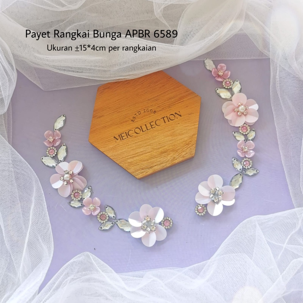 Payet rangkai APBR 6589 warna pink doff permata jahit leher