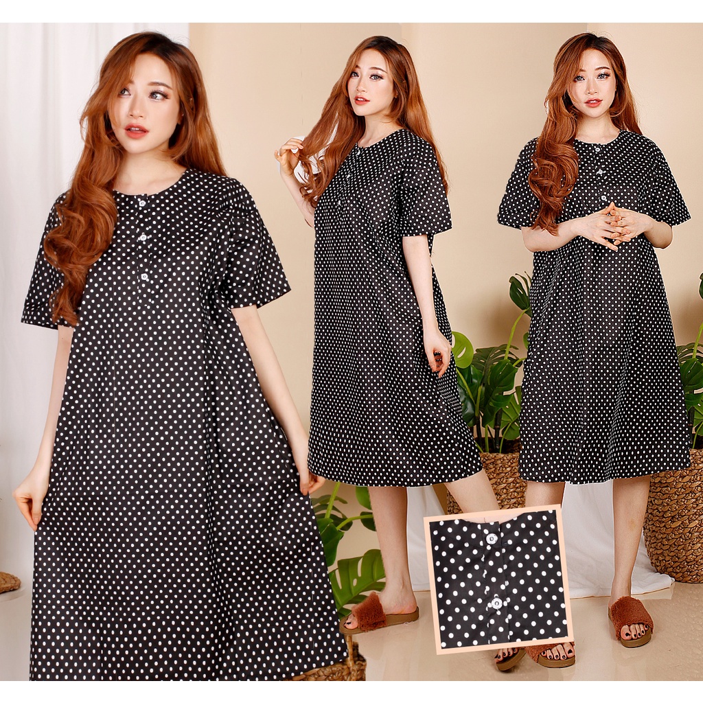 Daster JUMBO XXL Batik, Motif Acak / Campur, Leher Kancing Bumil Busui , Batik Warna-DJ Polka Hitam